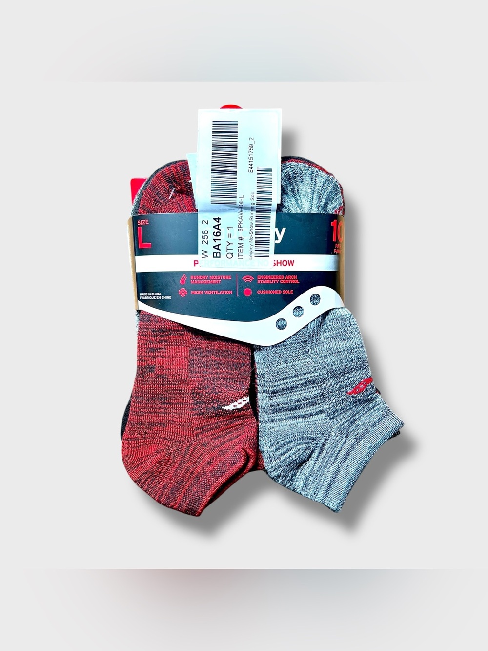 Saucony Men’s Legacy No-Show Red Black Grey Running Socks 10-Pack Sz L 8-12